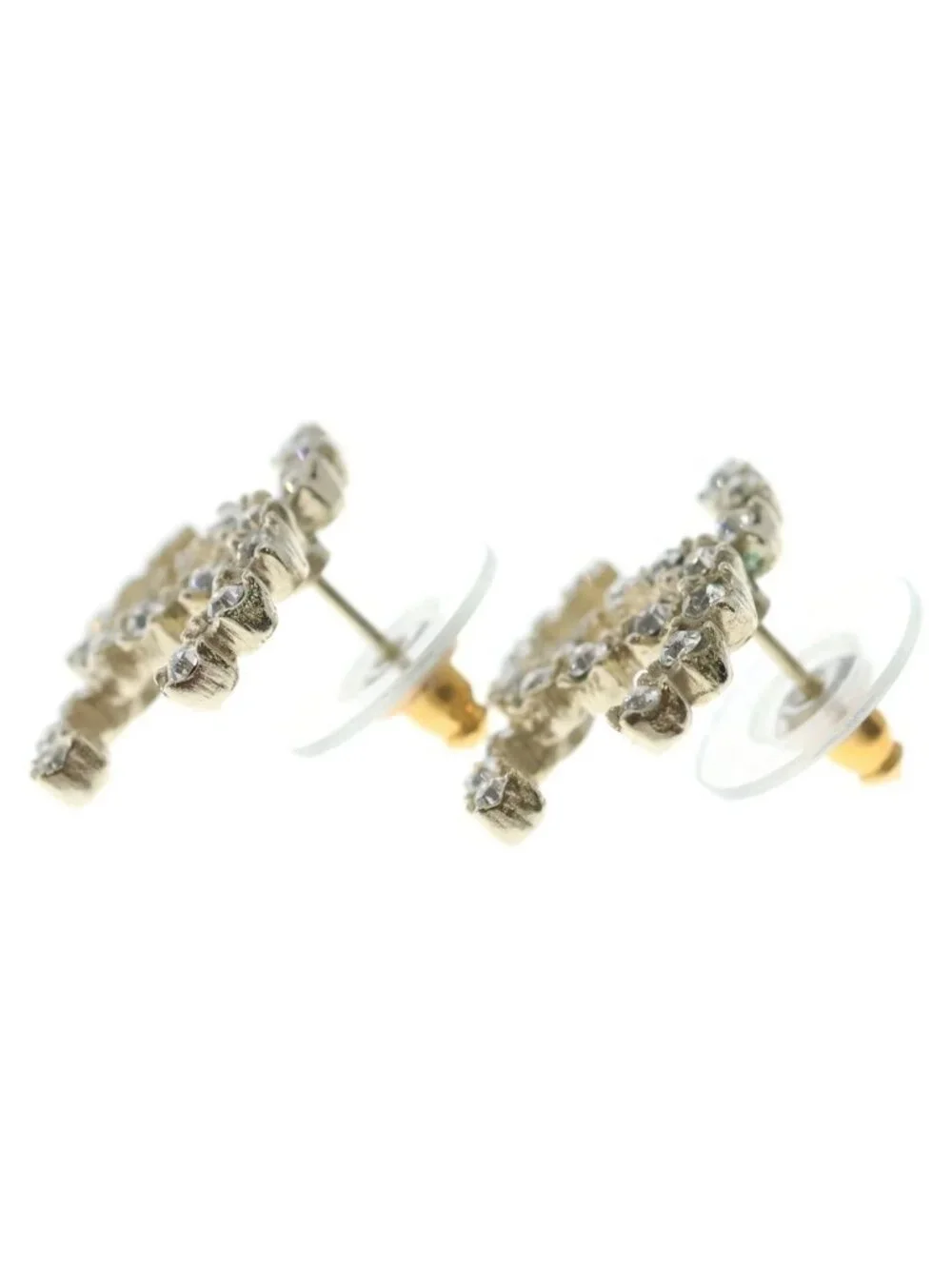 Chanel CC Logo Rhinestone Stud Earrings Gold